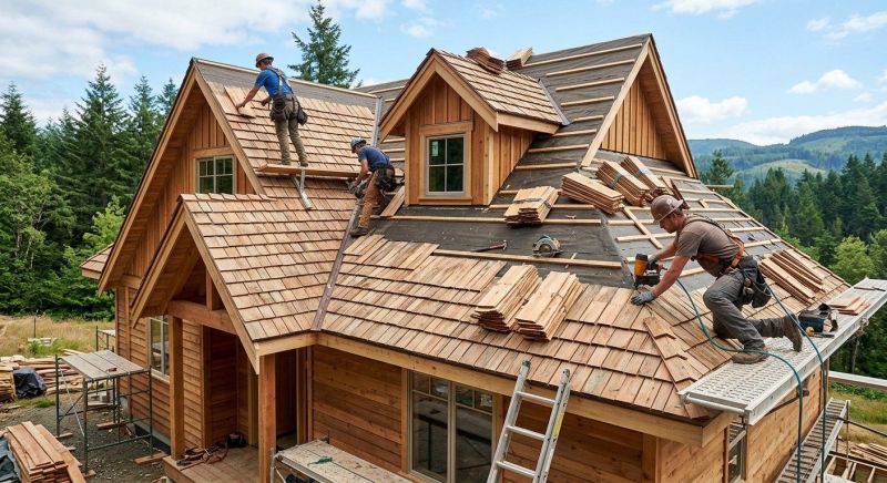 Natural Wood Roof Installation